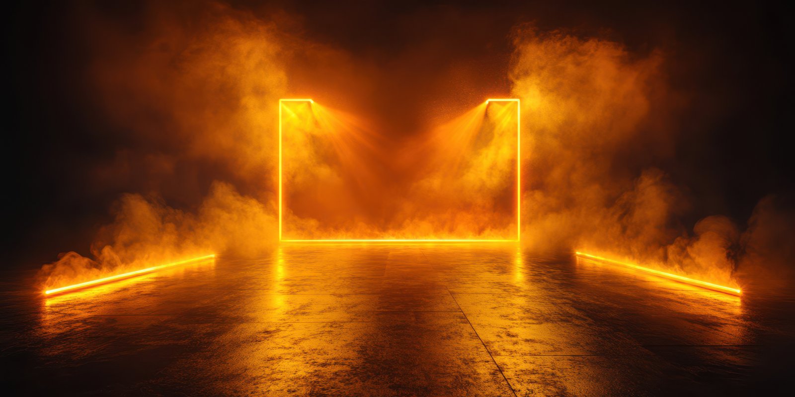 Illuminated abstract space with glowing edges and smoke effect during evening hours